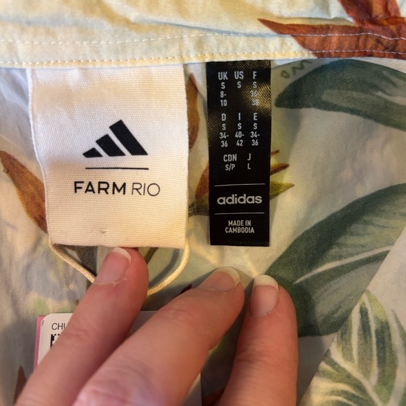NWT FARM Rio x Adidas Tropical Breeze Cream White Shirt sz S - Picture 4 of 9